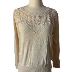 Celyn B. Elisabetta Franchi Ivory Lace Cut Outs Sweater IT 40 US 6 Sz Sm